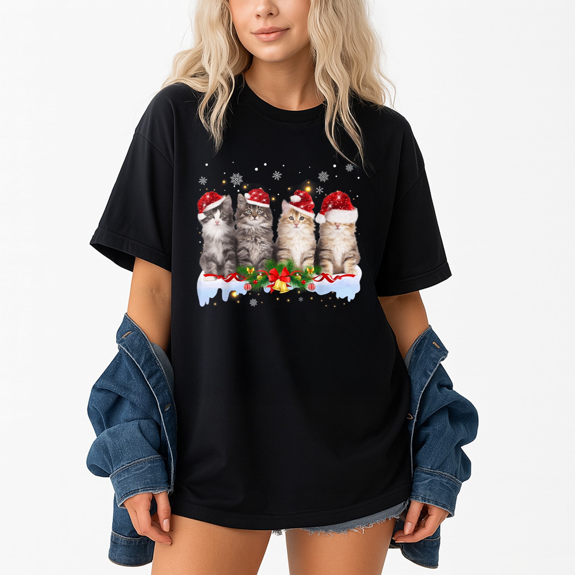 Sweatshirt Hanukkah Humoristique Avec Chat - 'Happy Hanukkat Meowy Christmas' - Pour Fêtes De Hanoucca Décontractées