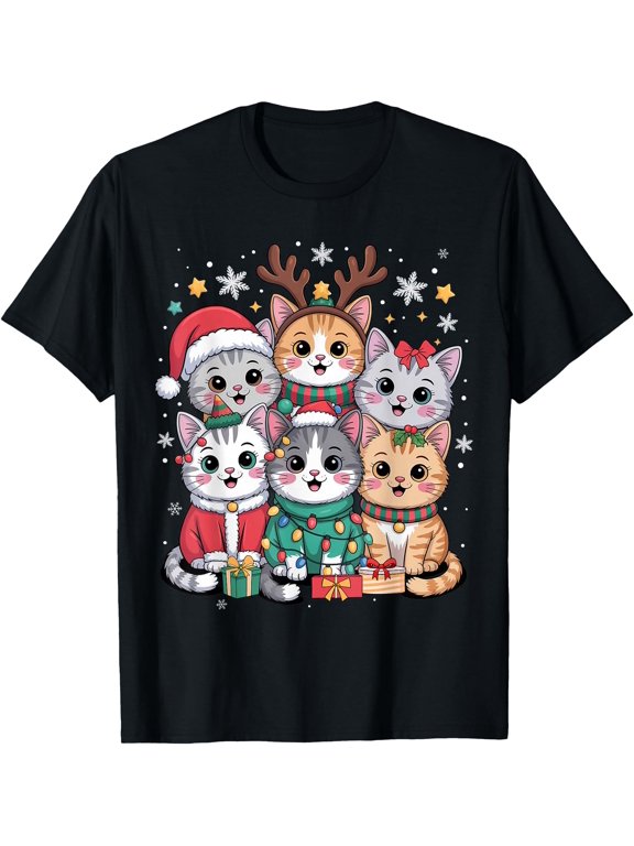 Cat Christmas Men Women Kids Santa Reindeer Kitten Cat Xmas T-Shirt