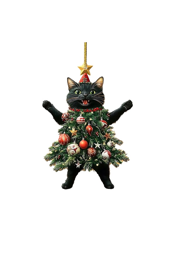 Cat Christmas Ornament,Acrylic Cute Cat Ornaments for Christmas Tree,Cats Lovers Gifts for Women,Unique Ornaments for Pet Lovers,Funny Holiday Decor(Black)