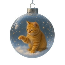 Taicans Cat Christmas Ornament - Shatterproof Acrylic Ball with Snow & Glitter Effect,Holiday Tree & Wreath Decor,Cute Gift for Cat Lovers