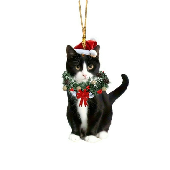 Cat Christmas Ornaments, 2d Acrylic Christmas Tree Cat Decorations,Cats Style Acrylic Flat 2d Decorative Pendant, Adorable Christma Kitten Pendants Charm for Car, Bag