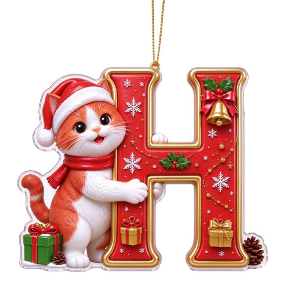 Cat Christmas Ornaments, Personalized Letter Ornaments for Christmas Tree, Initial Ornament, Letter Ornament for DIY Hanging Xmas Decor, Gift for Family Friends,H