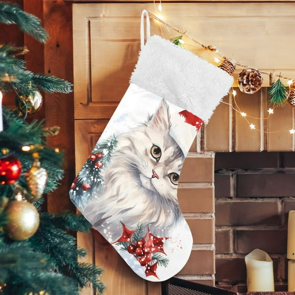 Cat Christmas Snow Christmas Stockings Xmas Stocking for Family Holiday Season Party Decorations