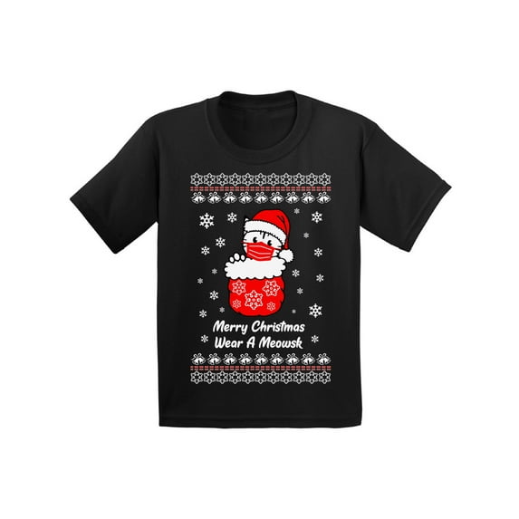 Cat Christmas - Stay Home 2020 - Toddler TShirt - Holiday Season Xmas Gift For Kids 2 3 4 5 6 Years Old