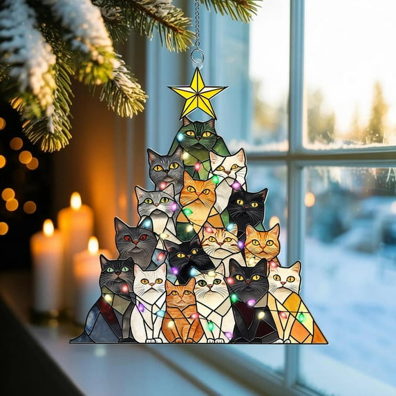 Cat Christmas Suncatcher: Acrylic Window Hanging Decor