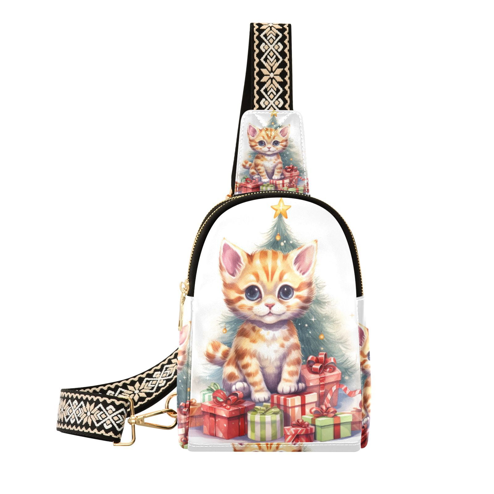 Cat Christmas Tree Gifts Crossbody Bags Backpack Chest Bag Shoulder Bag