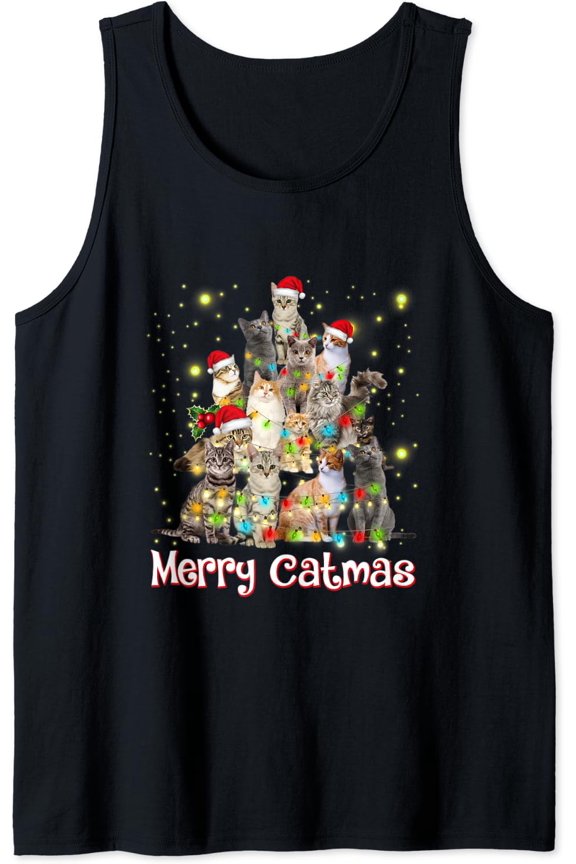 Cat Christmas Tree, Merry Catmas, Cats, Xmas Tank Top Size S-3XL