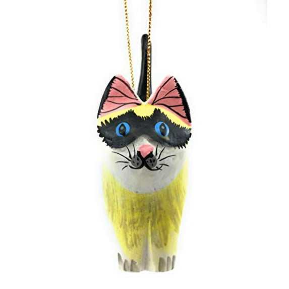 Cat Christmas Tree Ornament -Hand Carved Albesia Wood from Bali (Cali Tort Cat)