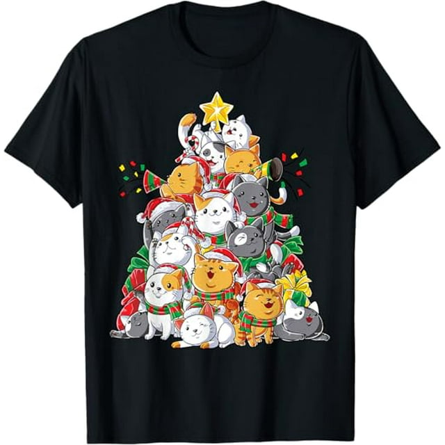 Cat Christmas Tree Xmas Girls Boys Funny Meowy Catmas Santa Short