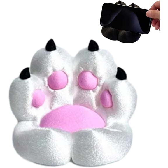 Cat Claw Cell Phone Holder, Plush Cat Paw Design Phone & Tablet Stand, Adorable & Functional Desktop Phone Holder, Cute and Stylish Cats Claw Stand & Desk Decoration (White)