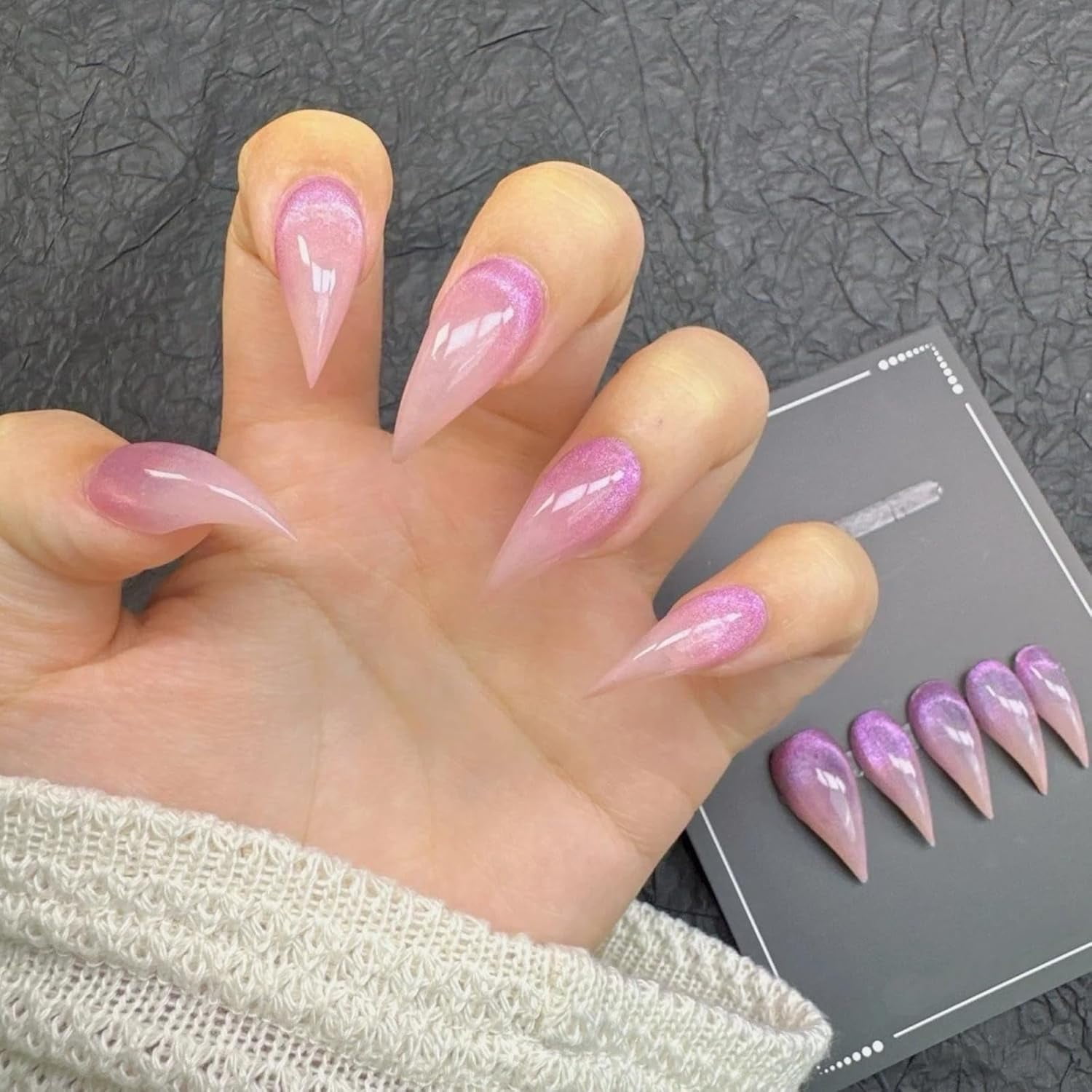 Cat Claw Press on Nails Handmade Short Stiletto Pink Cat Eye Short Reusable Cute Thick Acrylic Press on Nails Cat Dragon Eagle Claw False Nail with Y2K Style Design Glossy Glue on Nail