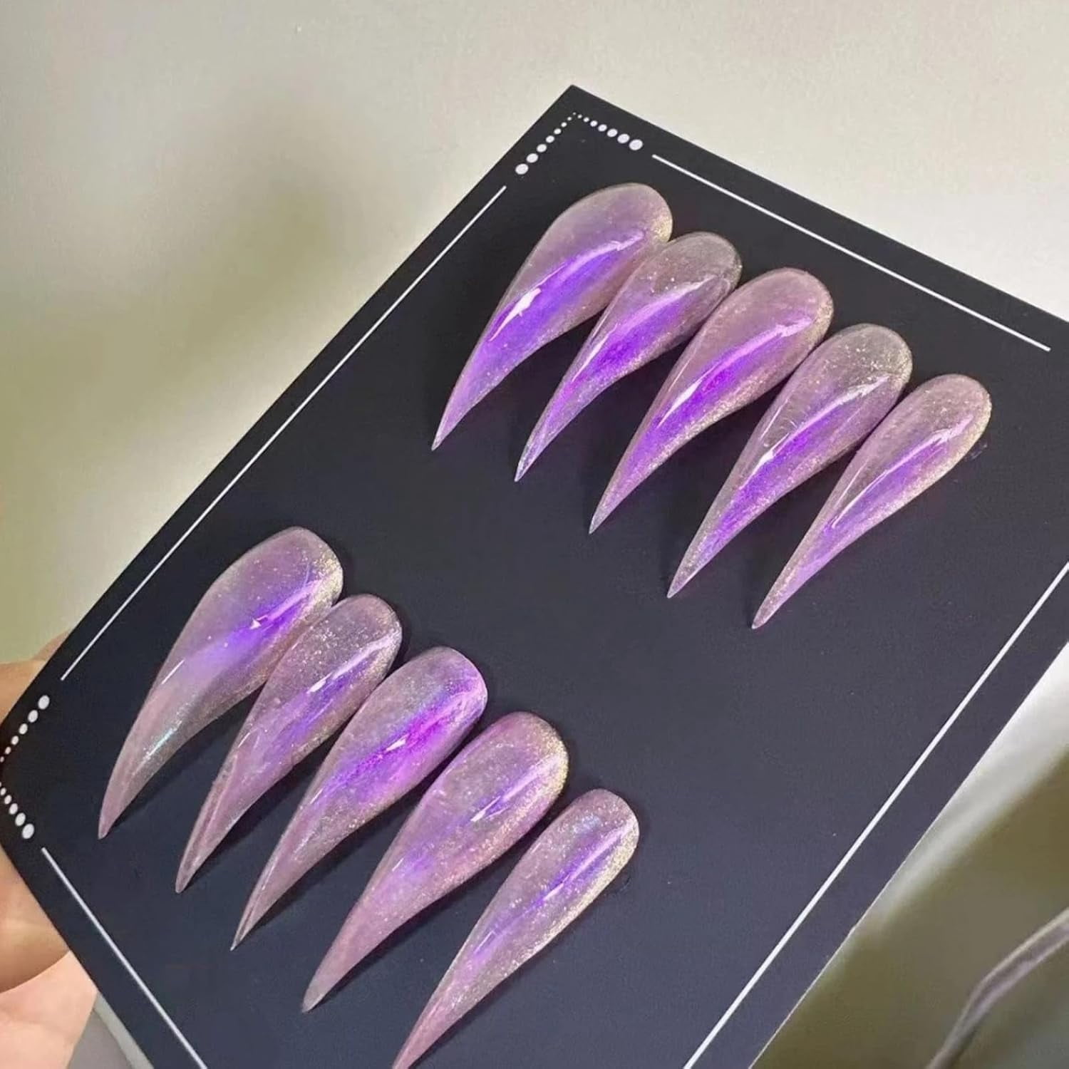 Cat Claw Press on Nails Handmade Stiletto Purple Long Cat Eye Reusable Cute Thick Acrylic Press on Nails Cat Dragon Eagle Claw False Nail with Y2K Style Design Glossy Glue on Nail