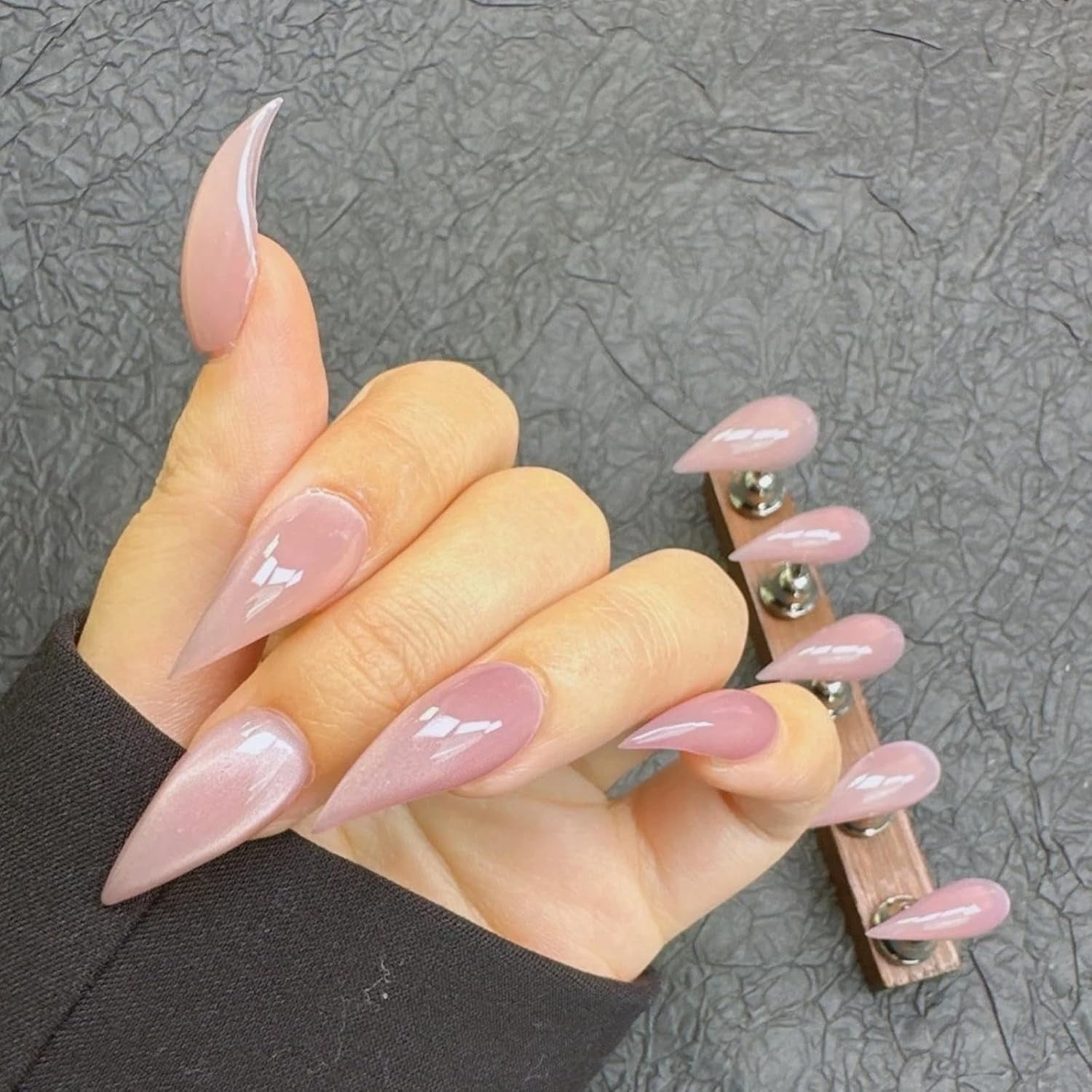 Cat Claw Press on Nails Handmade Stiletto Short Pink Cat Eye Reusable Cute Thick Acrylic Press on Nails Cat Dragon Claw False Nail Glossy Glue on Nail