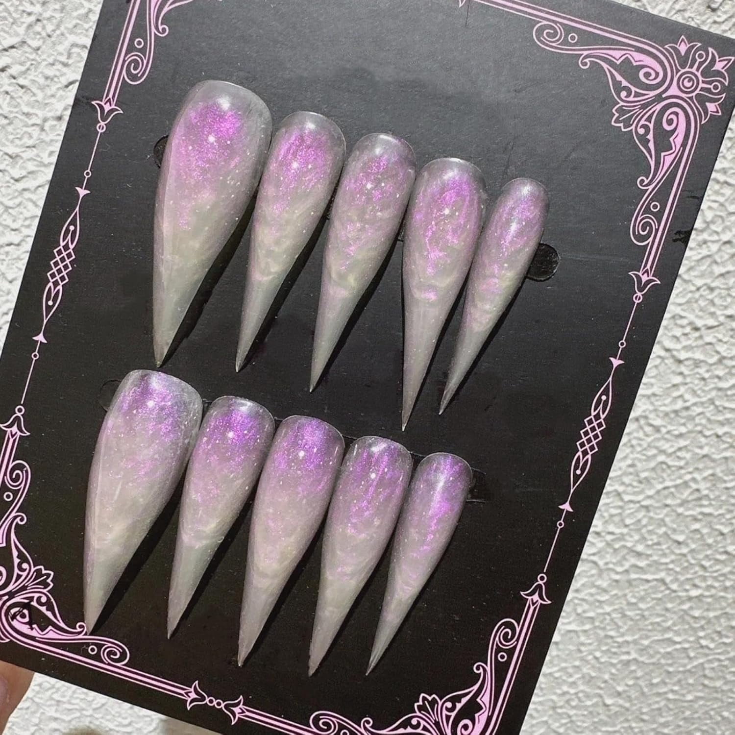 Cat Claw Press on Nails Long Stiletto Purple Aurora Colors Cute Animals Style Reusable Thick Acrylic Press on Nails Cat Dragon Eagle Claw False Nail with Y2K Style Design Glossy Glue on Nail