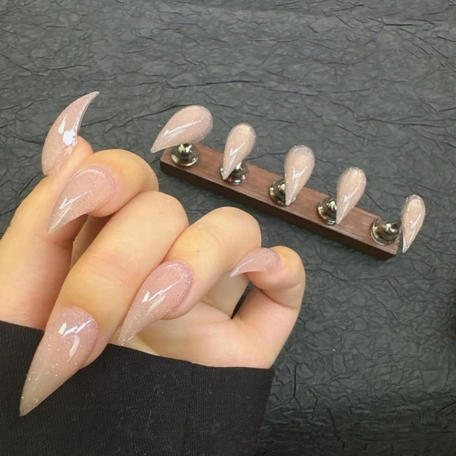 Cat Claw Press on Nails Short Stiletto Nude Glitter Gothic Animals Style Reusable Cute Thick Acrylic Press on Nails Cat Dragon Eagle Claw False Nail with Designs Glossy Glue on Nail