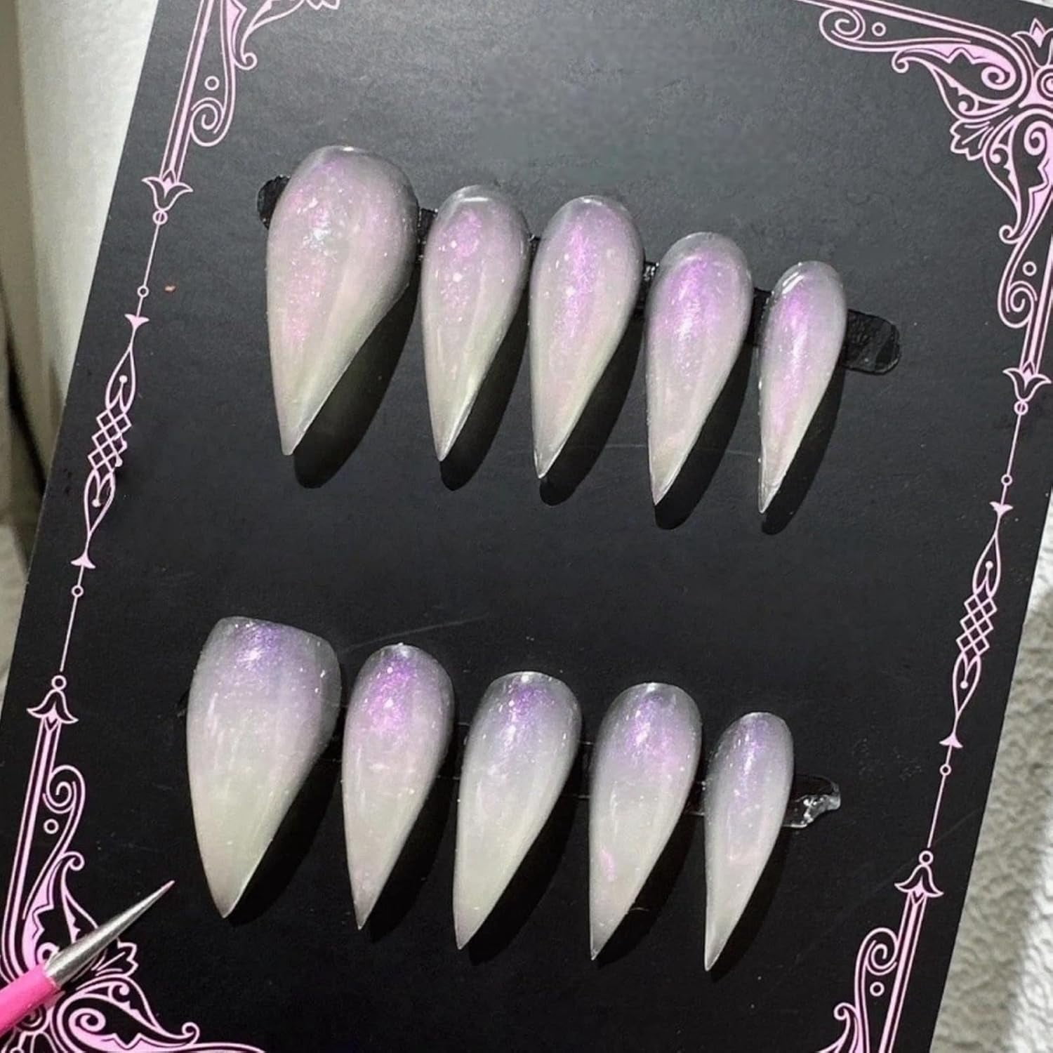 Cat Claw Press on Nails Short Stiletto Purple Aurora Colors Cute Animals Style Reusable Thick Acrylic Press on Nails Cat Dragon Eagle Claw False Nail with Y2K Style Design Glossy Glue on Nail