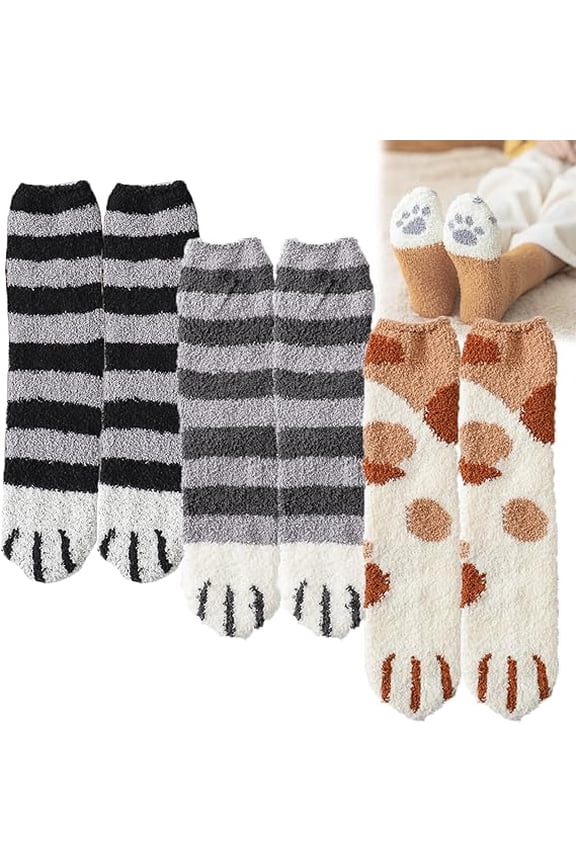Cat Claw Socks, Cat Claw Socks 6 Pairs Women Fuzzy Warm Fleece Bed Sock(3pcs-b)