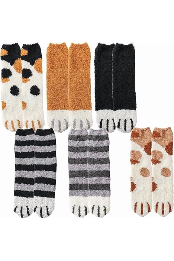 Cat Claw Socks, Cat Claw Socks 6 Pairs Women Fuzzy Warm Fleece Bed Sock(6pcs)