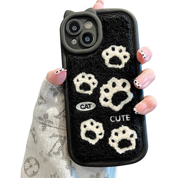 Cat Claws Cute Fall Winter Theme Plush Furry TPU Case Compatible with iPhone Case (iPhone 14,Black)
