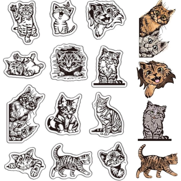 Cat Clear Stamps Animal Kitten Retro Reusable Background Postmark Transparent Silicone Stamp Seals DIY for Journaling Card Making Decor DIY Scrapbooking Supplies Film Frame