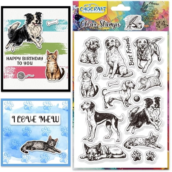 Cat Clear Stamps Dog Transparent Stamps Animals Silicone Clear Stamp Seals for DIY DIY Scrapbooking Photo Album Decoration 4.3x6.3 inch