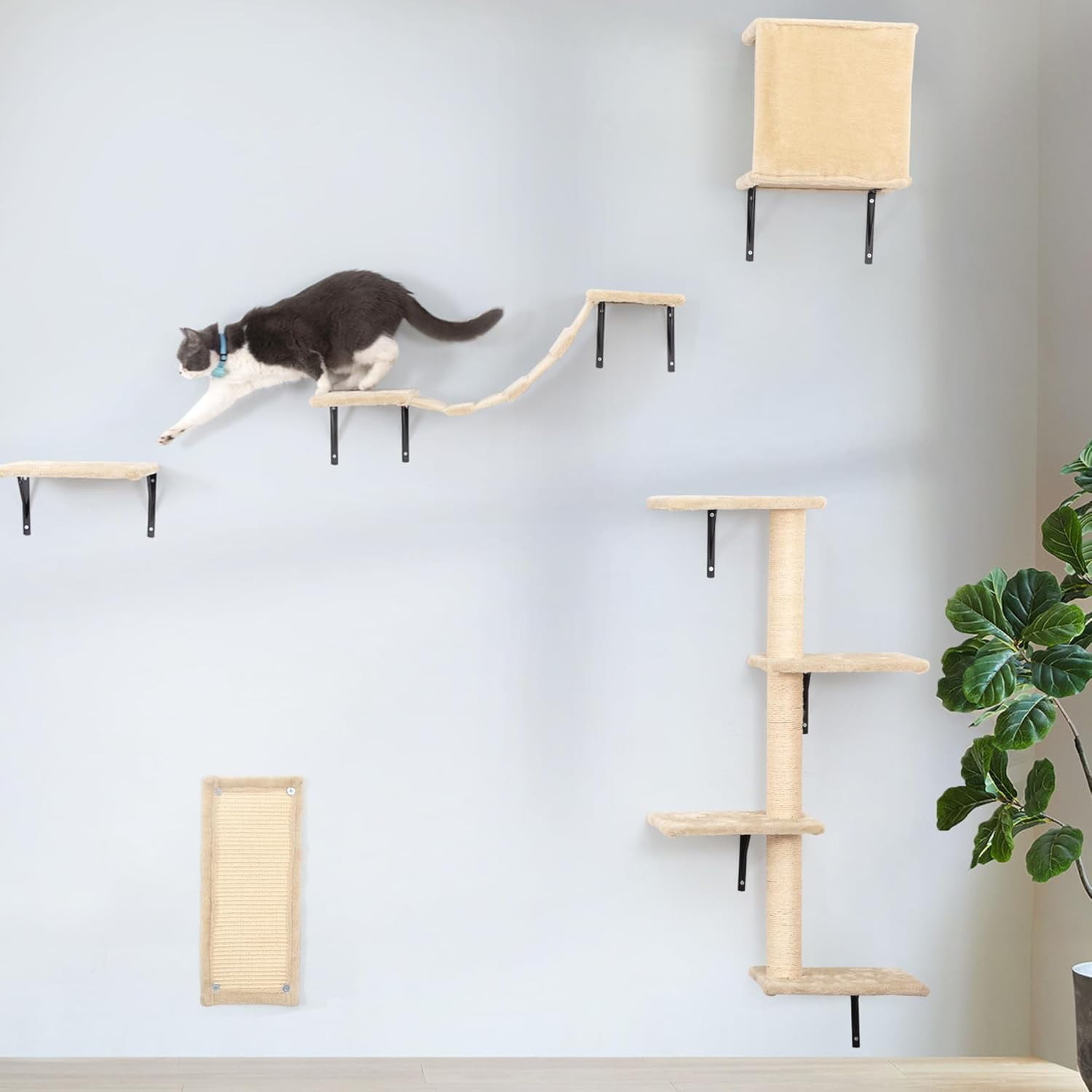 Cat Climber Set Wall Mounted Furniture Climbing Shelves with Tree House ...