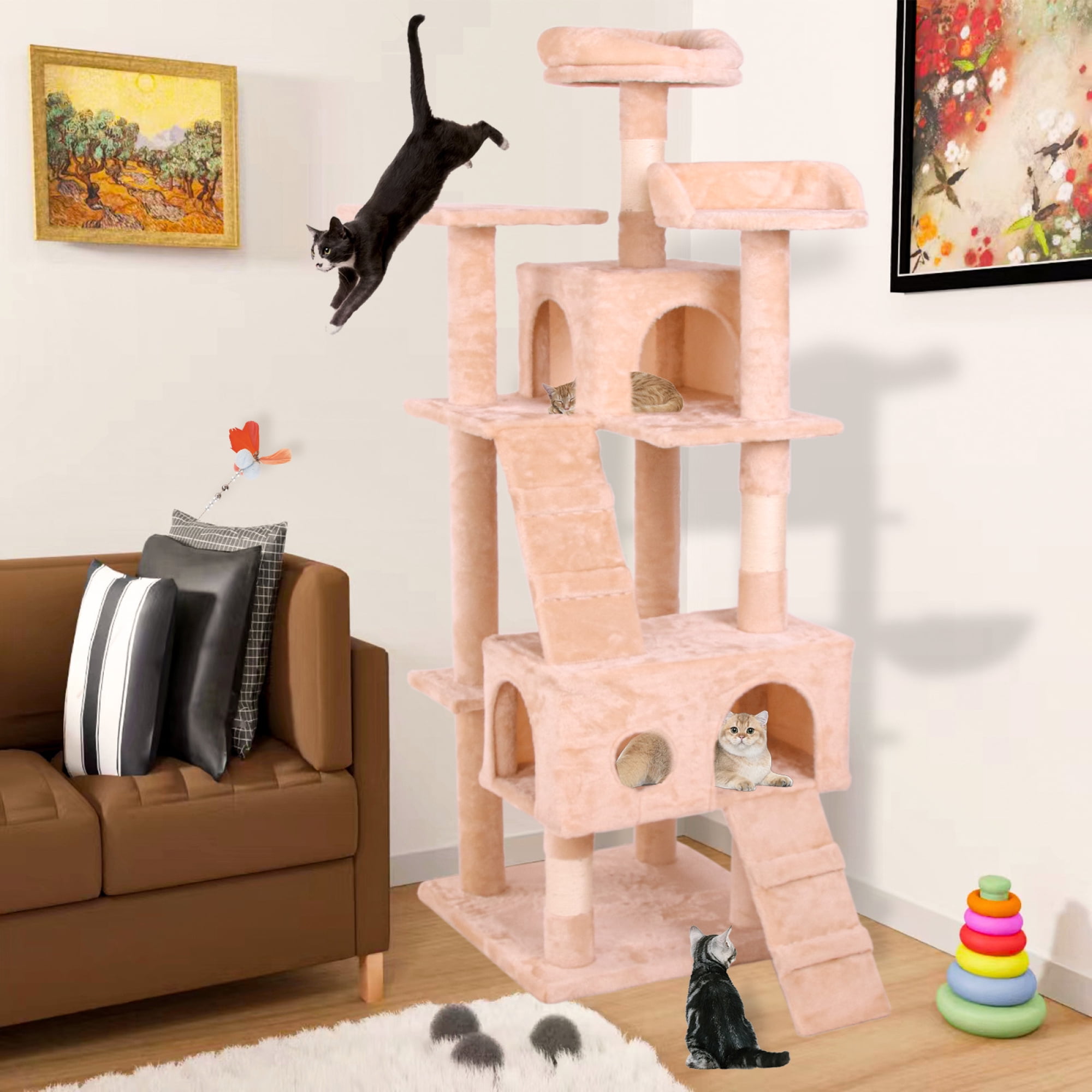 Cat Climbing Frame Covered Scratching Posts Cat Tree Pet Furniture
