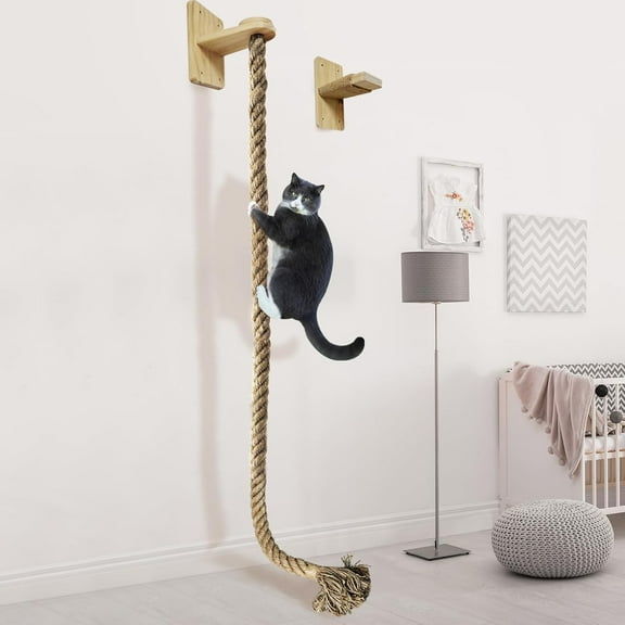 Cat Climbing Rope All-Mounted Scratching Posts Cat Tree with Climbing Rope, Large Ladder, and Resting Platform - Promotes Healthy Habits and Provides Endless Fun (Light Brown)