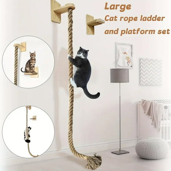 Cat Climbing Rope Wall Mounted, 60inch Rope Flexible Accessories Space Saving for Indoor Large Cats Jumping