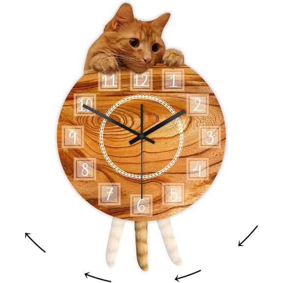 Cat Clock with Moving Tail Cat Pendulum Swinging Wall Clock Silent Non Ticking Battery Operated Easy to Assemble Creative DIY Clock for Living Room Bedroom