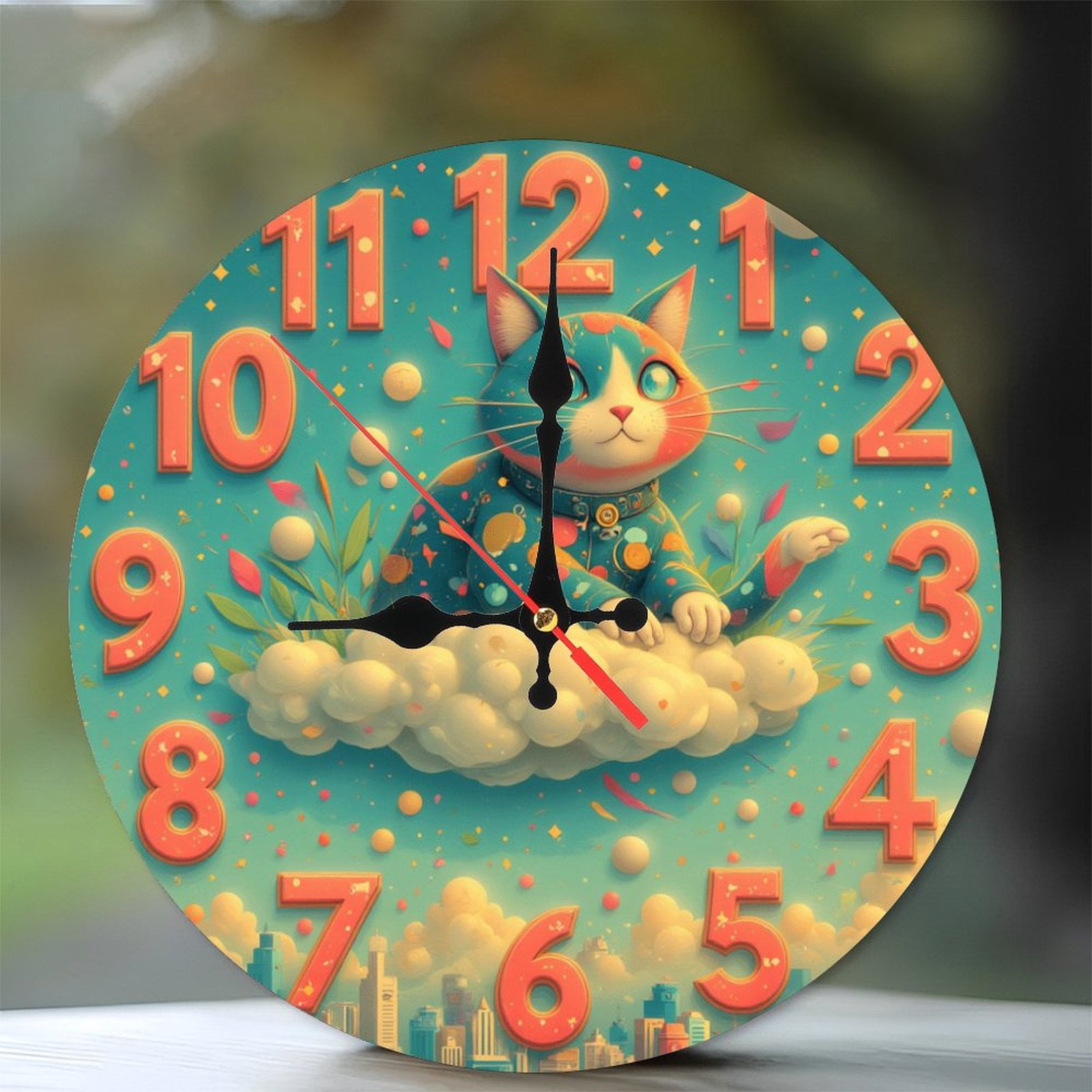 Catan Clock Cat Clock Wall Art 10-Inch Silent Wooden Wall Clock, Battery Operated ...