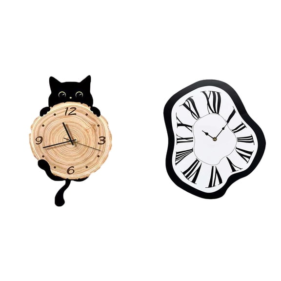 Cat Clock Wall Ornament Decorative Clock Silent Non Ticking Movement for Living Room Study Art Gift