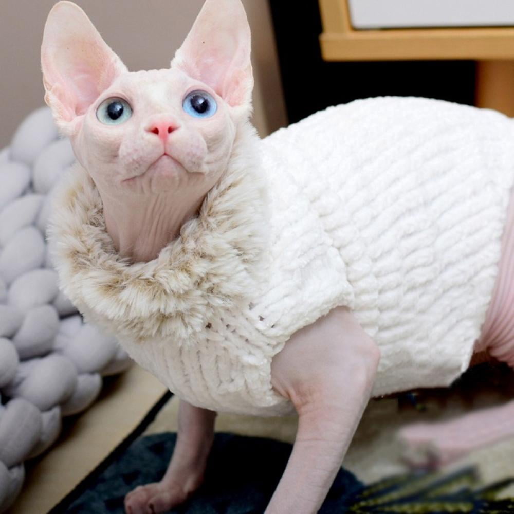 2 Pieces Sphynx Cat Sweaters - Winter Warm Faux Fur Turtleneck Vest For Hairless Cats (Pink & Gray) - View #7