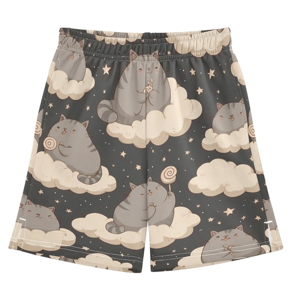 Cat Cloud Pattern Athletic Shorts Breathable with Comfort Fit Drawstring Casual Sweatshorts Large