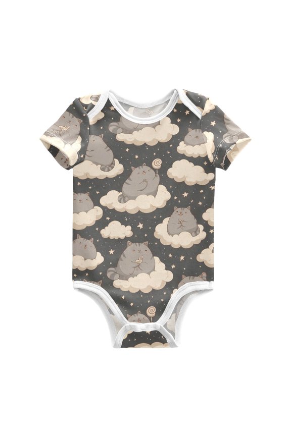 Cat Cloud Pattern Baby Bodysuits 100% Cotton Short Sleeve for 0-24 Months Baby Golf Outfit 12Months