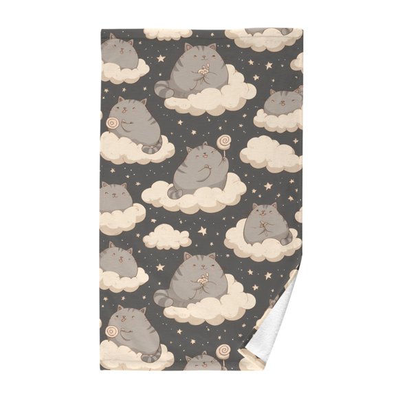 Cat Cloud Pattern Bath Towel 100% Cotton Soft Thick High Absorbency Hand Face Towel Single Pack 16x28in