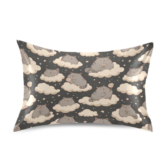 Cat Cloud Pattern Pillowcase Standard Size 20''x26'' Satin Double-Sided Print Soft Wrinkle Resistant