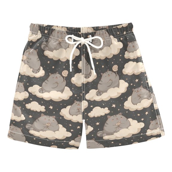 Cat Cloud Pattern Swim Trunks Quick Dry Beach Pool Board Shorts Lightweight Stylish Print Sizes 2T to XL