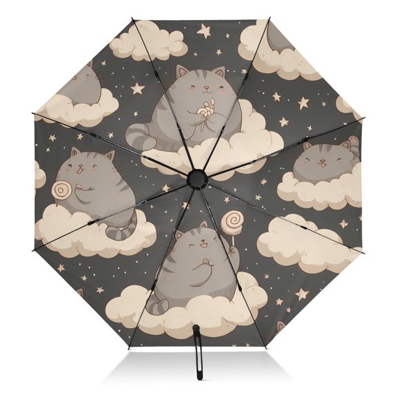 Cat Cloud Pattern Umbrella Folding Sun Umbrella Travel Auto Open Close Large UV50+ 40in