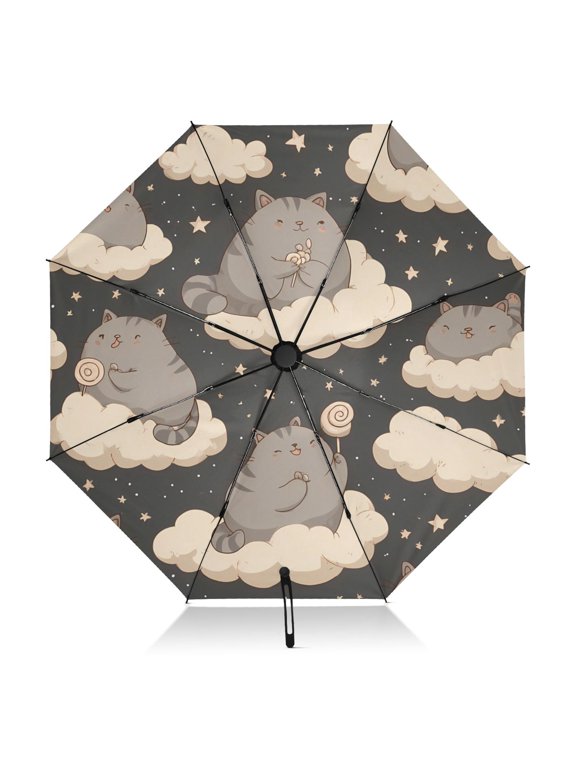 Cat Cloud Pattern Umbrella Folding Sun Umbrella Travel Auto Open Close Large UV50+ 40in