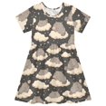 thumbnail image 1 of Cat Cloud Short Sleeve Dress A-Line Cute Midi Casual Sundress 2-8 Years, 1 of 6