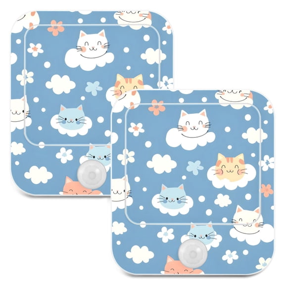 Cat Clouds Floral 2 Pack LED Motion Sensor Night Light Plug into Wall Auto Dusk to Dawn Adjustable Brightness for Kids Bedroom Hallway Nursery Room