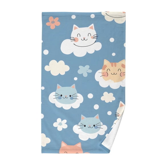 Cat Clouds Floral Cotton Face Towel Soft Hand Towel Absorbent Bathroom Towel for Kitchen Hotel
