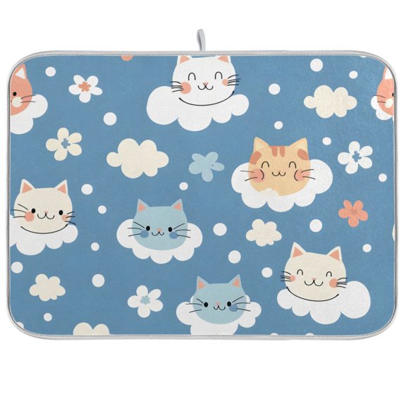 Cat Clouds Floral Dish Drying Mats Kitchen Mat Microfiber Counter Absorbent Dish Pad Drainer Rack 18"x24"
