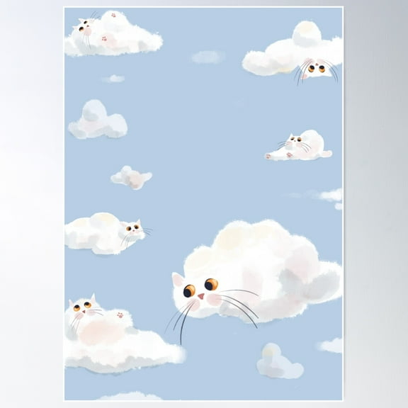 Cat Clouds Poster Wall Art, Modern Wall Decor For Living Room Bedroom, 24x36 UNFRAMED