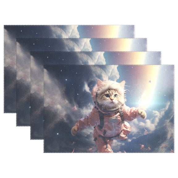 Cat Clouds with Rainbow 12×18 inch Placemats Heat Resistant Washable Foldable Rectangular Placemats Set Decoration Indoor Outdoor for Kitchen Dining Table 4PCs