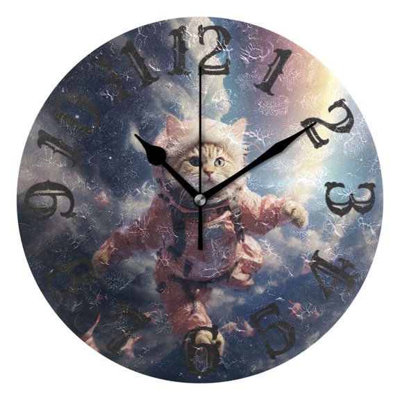 Cat Clouds with Rainbow 10 inch Wall Clocks Non Ticking Easy to Read Battery Decorative for Home Bathroom Kitchen Bedroom Living Room