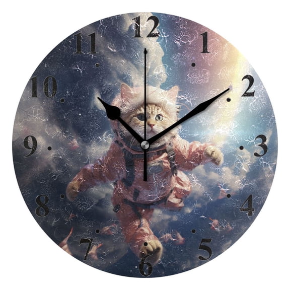 Cat Clouds with Rainbow Black 10 inch Wall Clocks Non Ticking Easy to Read Battery Decorative for Home Bathroom Kitchen Bedroom Living Room