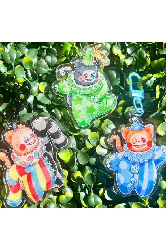Cat Clown Keychain - Epoxy Resin Circus Keyring (1 keychain)