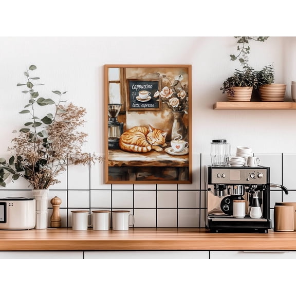 Cat Coffee Bar Poster, Coffee Nook Kitchen Wall Art, Cat Lover Home Decor, Cute Cat Cafe Print,, F077, Unframed Poster Size 16x24